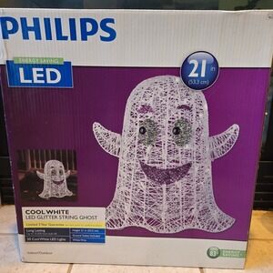 New Philips 21" LED Glitter String Ghost Indoor Outdoor Halloween Light Up Happy